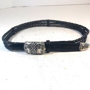 Brighton Vintage 1995 Black Leather Braided 3 Row Western Boho Southwestern Belt